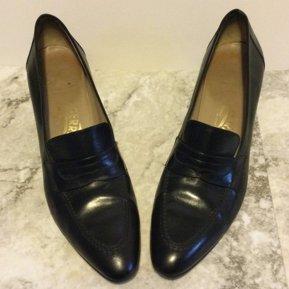 Salvatore Ferragamo Casual Penny Loafer Style Black Leather Pumps Sz 10 AAAAB44